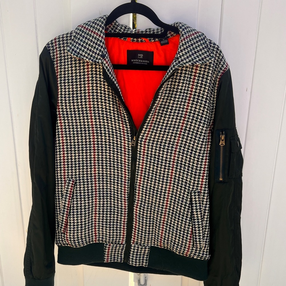 Scotch & Soda Black & Red Houndstooth Bomber Jacket
